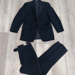 Vintage After Six Tuxedo Mens 41L Black 1 Button Peak Lapel Wool Pants 33L